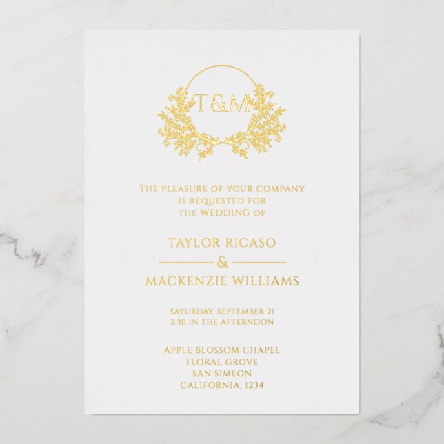 Monogrammed Elegant Real Foil Wreath Wedding (Front)