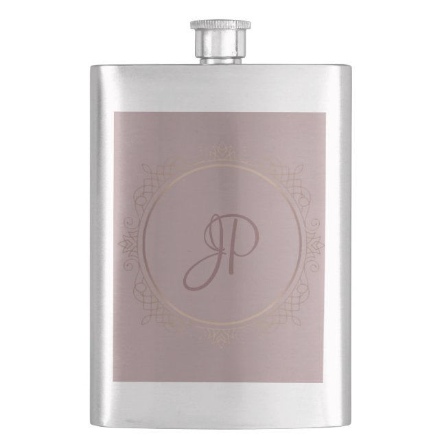 Monogrammed Elegant Rose Gold Template Trendy Hip Flask (Front)