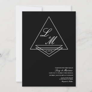 Monogrammed Elegant Script Art Deco Black Wedding Invitation
