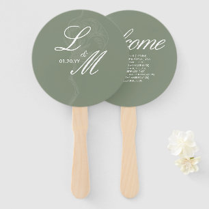 Monogrammed Elegant Script Cotton Flower Wedding Hand Fan