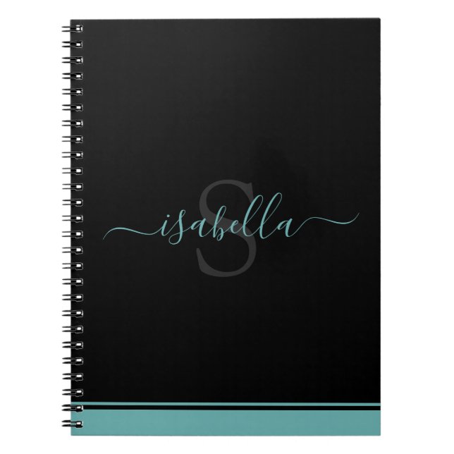 Monogrammed Elegant Script Teal Notebook (Front)