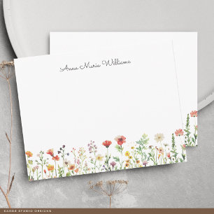 Monogrammed Elegant Watercolor Wildflower Card