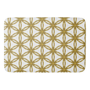 Monogrammed Elegant White and Gold Geometric  Bath Mat