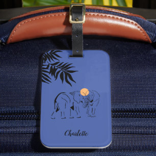 Monogrammed "Elephants at Night" Luggage Tag