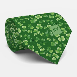 Monogrammed Emerald Green Shamrock Pattern Tie