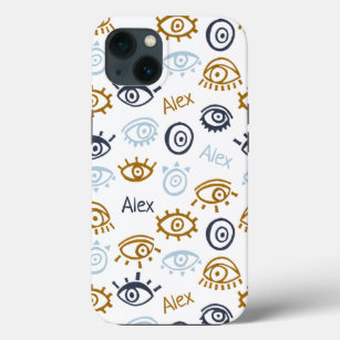 Monogrammed Evil Eye Pattern   Add Name iPhone 13 Case