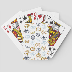 Monogrammed Evil Eye Pattern   Add Name Playing Ca Playing Cards