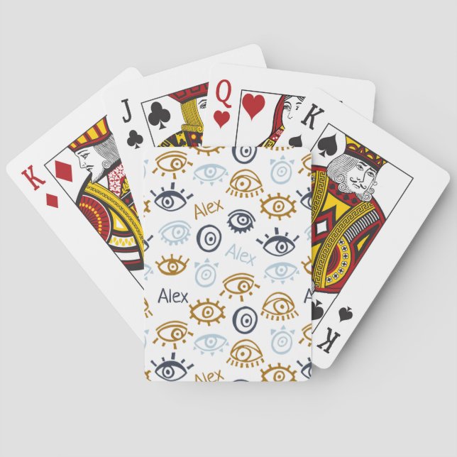 Monogrammed Evil Eye Pattern | Add Name Playing Ca Playing Cards (Back)