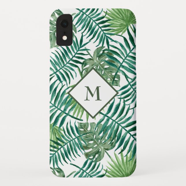 Monogrammed Exotic Leaves Case-Mate iPhone Case (Back)