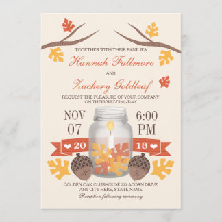 Monogrammed Fall Leaf Mason Jar Wedding Invitation