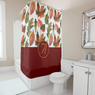 Monogrammed Fall Leaves Burgundy Autumn Decor