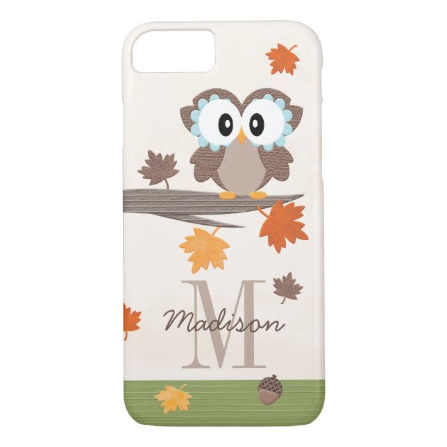 Monogrammed Fall Owl Case-Mate iPhone Case (Back)