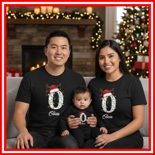 Monogrammed Family Christmas Antlers Santa Hat T-Shirt