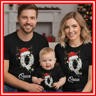 Monogrammed Family Christmas Antlers Santa Hat T-Shirt
