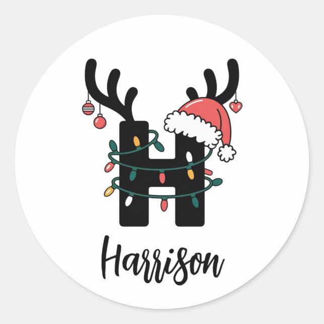 Monogrammed Family Christmas |Personalized Holiday Classic Round Sticker (Front)