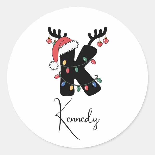 Monogrammed Family Christmas |Personalized Holiday Classic Round Sticker (Front)