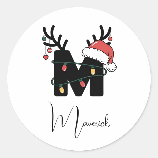 Monogrammed Family Christmas |Personalized Holiday Classic Round Sticker (Front)