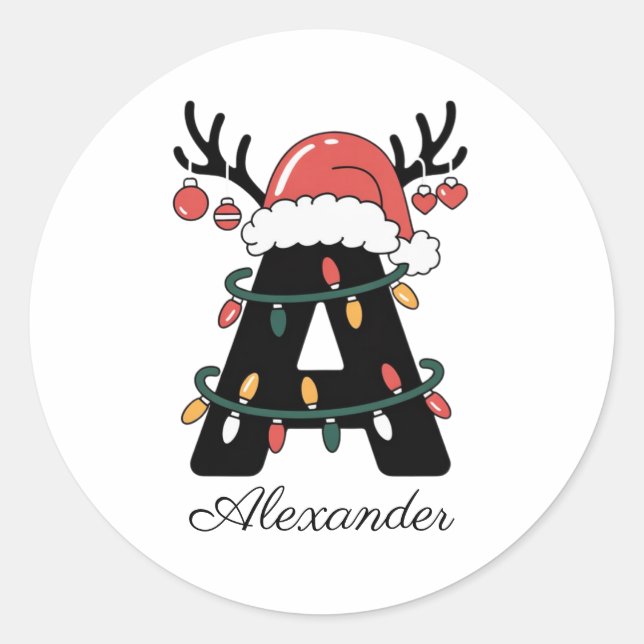 Monogrammed Family Christmas |Personalized Holiday Classic Round Sticker (Front)