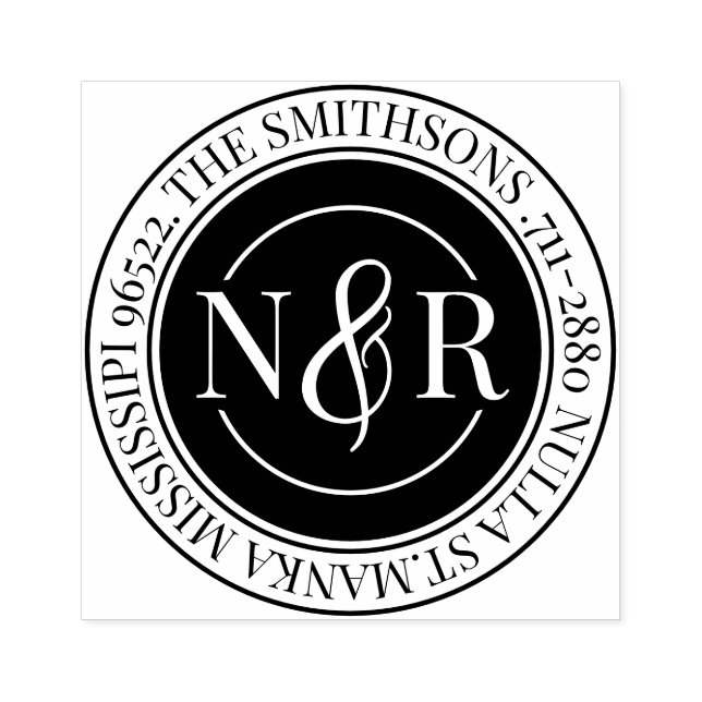    Monogrammed Family Name Return Address Circular Rubber Stamp (Imprint)