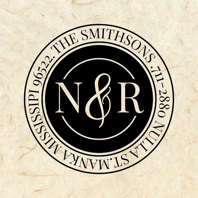    Monogrammed Family Name Return Address Circular Self-inking Stamp (Creator Uploaded)