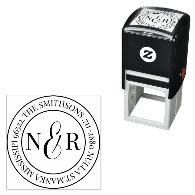    Monogrammed Family Name Return Address Circular Self-inking Stamp (In Situ)