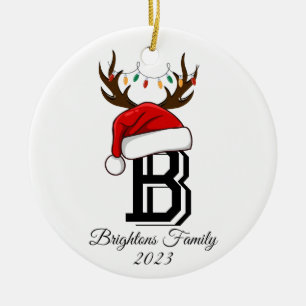 Monogrammed Family Name Santa Claus Christmas Ceramic Ornament