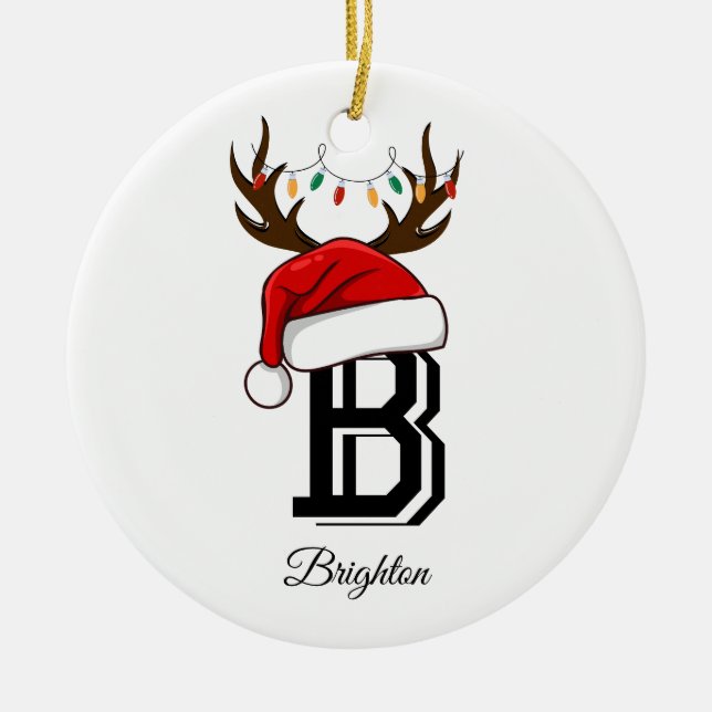 Monogrammed Family Name Santa Claus Christmas  Ceramic Ornament (Front)