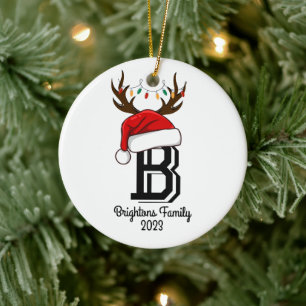 Monogrammed Family Name Santa Claus Christmas  Ceramic Ornament