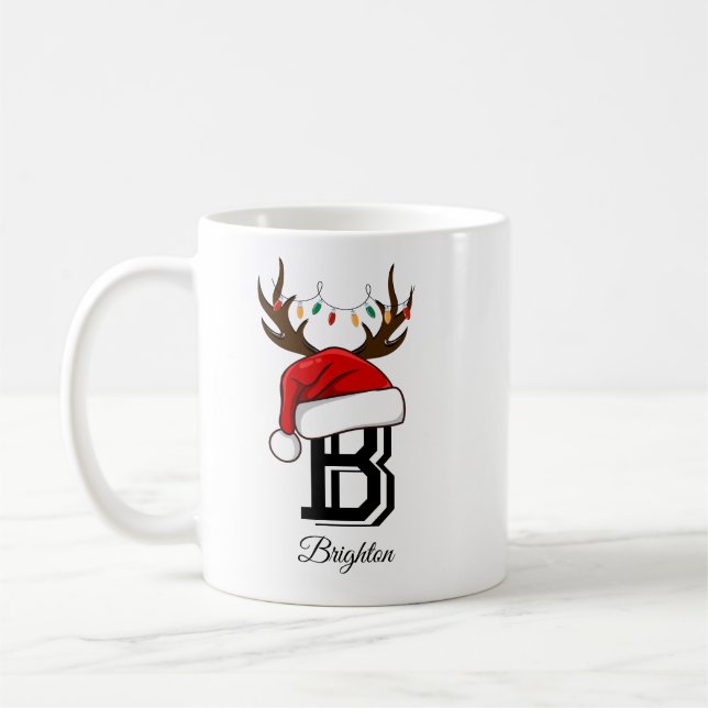 Monogrammed Family Name Santa Claus Christmas Coffee Mug (Left)