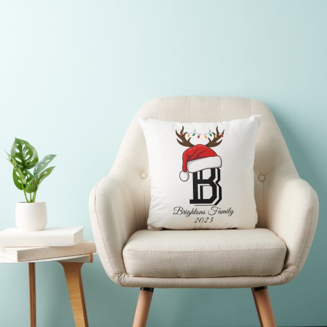 Monogrammed Family Name Santa Claus Christmas  Throw Pillow (Chair)