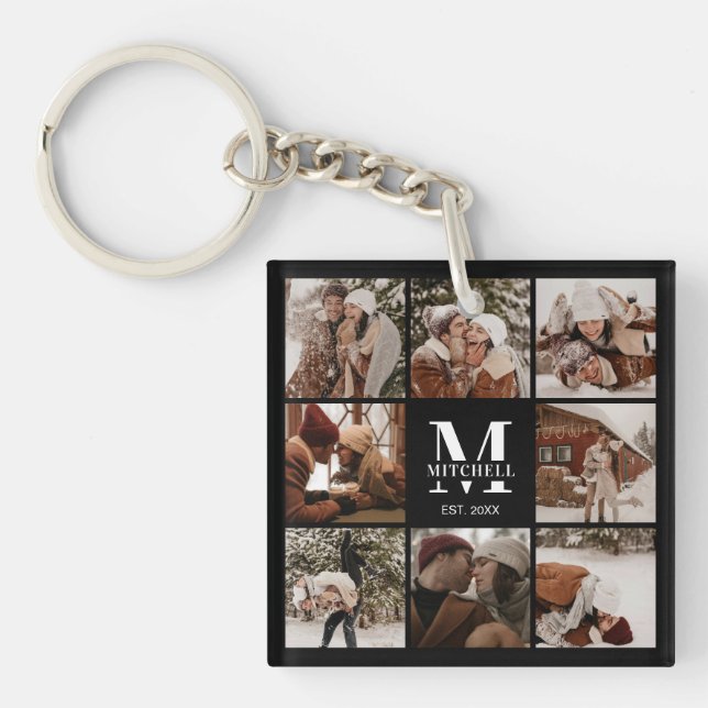 Monogrammed Family Photo Collage | Monogram Gift Keychain (Front)