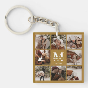 Monogrammed Family Photo Collage   Monogram Gift Keychain