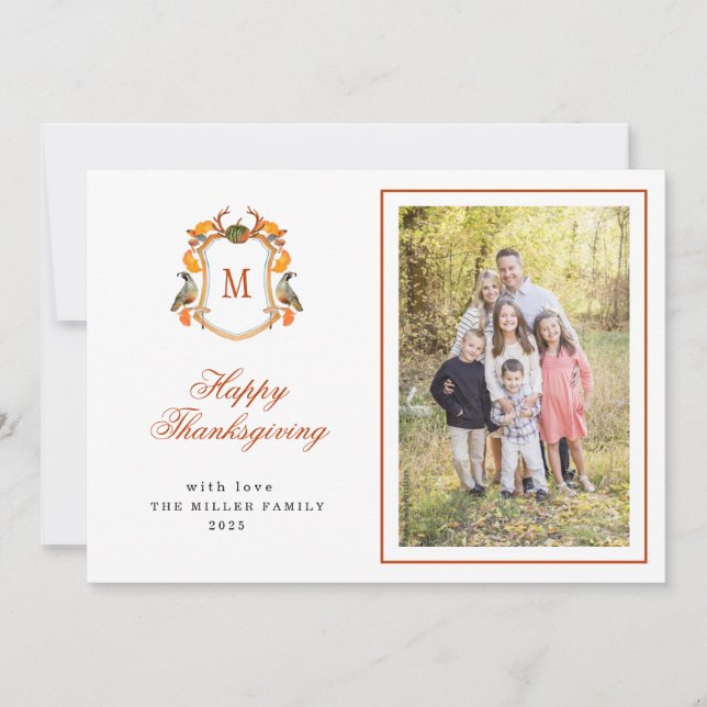 Monogrammed Family photo Thanksgiving   Announcement (Front)