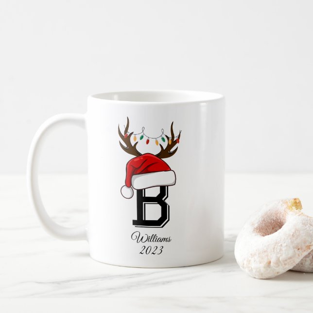 Monogrammed Family Santa Claus Christmas  Coffee Mug (With Donut)