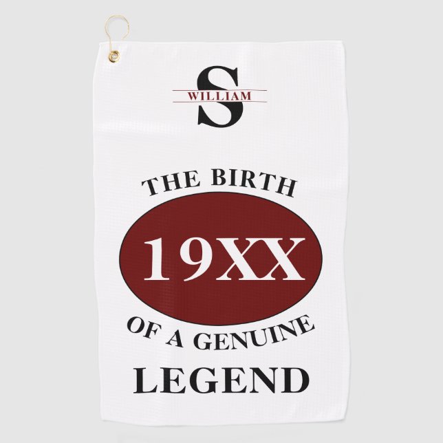 Monogrammed Father Birthday Legend Any Year Name Golf Towel (Front)