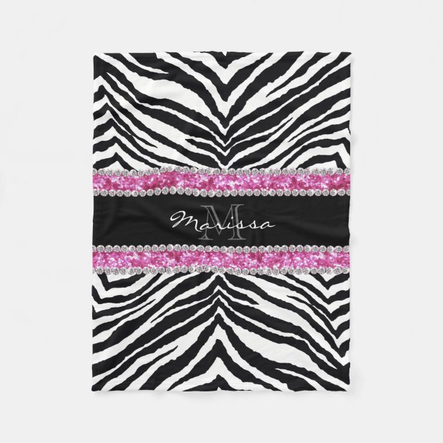 Monogrammed Faux Glitter Bling Rhinestone Girl's Fleece Blanket (Front)