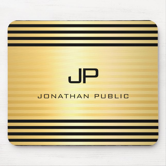 Monogrammed Faux Gold Black Modern Elegant Mouse Pad (Front)