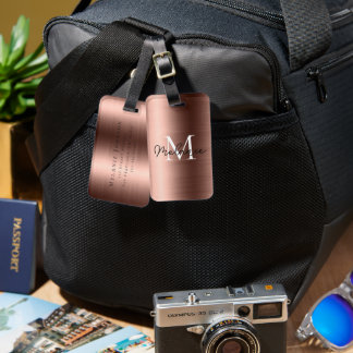 Monogrammed Faux Rose Gold Metallic Texture Luggage Tag