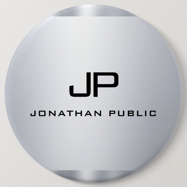 Monogrammed Faux Silver Metallic Look Template 6 Inch Round Button (Front)