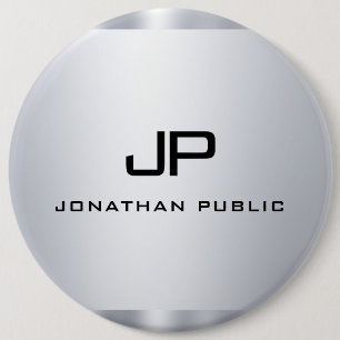 Monogrammed Faux Silver Metallic Look Template 6 Inch Round Button