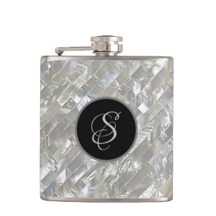 Monogrammed Faux White Mother Of Pearl Hip Flask