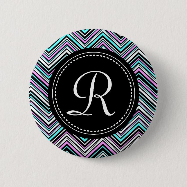 Monogrammed Feminine Tribal Chevron Pattern 2 Inch Round Button (Front)