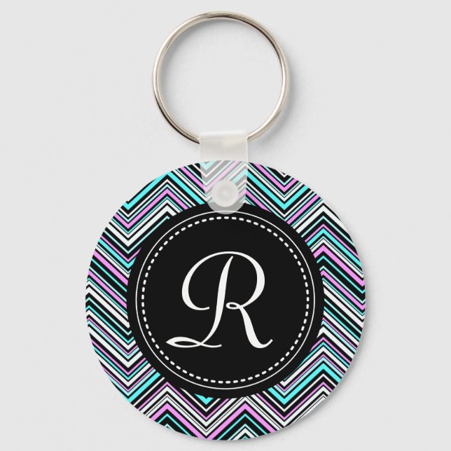 Monogrammed Feminine Tribal Chevron Pattern Keychain (Front)
