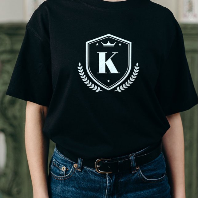 Monogrammed First Name Initial Laurel Wreath Badge T-Shirt (Creator Uploaded)