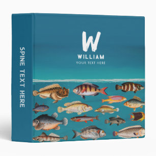 Monogrammed Fish Under Blue Ocean Binder
