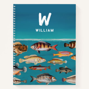 Monogrammed Fish Under Blue Ocean Notebook