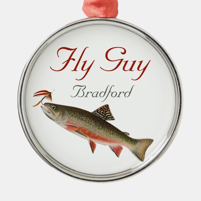 Monogrammed Fishermen  Fly Fishing lure  Metal Orn Ornament (Front)