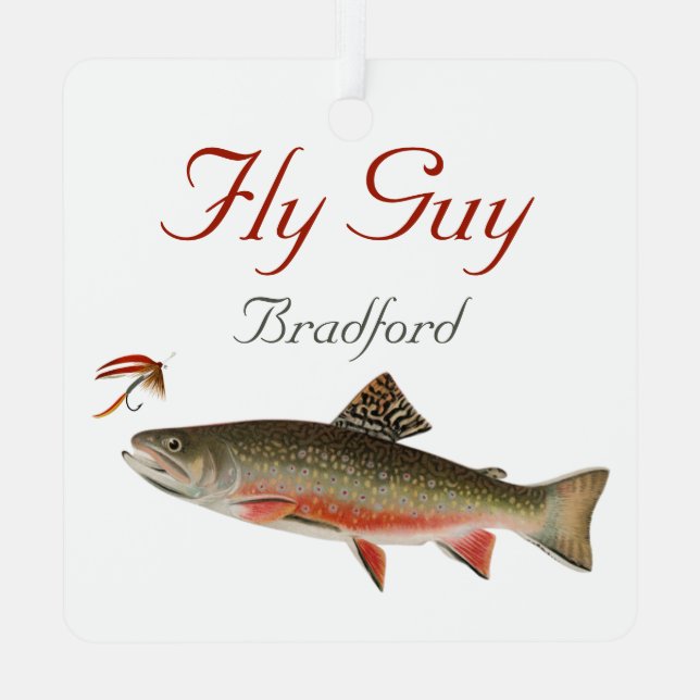 Monogrammed Fishermen  Fly Fishing lure  Metal Orn Ornament (Back)