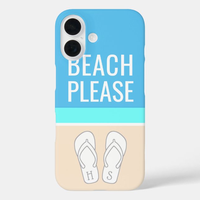 Monogrammed Flip Flops on Sand Modern Beach Please Case-Mate iPhone Case (Back)
