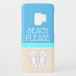 Monogrammed Flip Flops on Sand Modern Beach Please Case-Mate Samsung Galaxy S9 Case<br><div class="desc">Beach Please. Protect your cell phone in style with this modern minimalist beach theme Samsung Galaxy S9 Case. Cover design features personalized monogrammed flip-flops with your initials and a simple sand, sea, and sky coastal inspired colour block design. All text can be changed or deleted. The trendy tropical design with...</div>